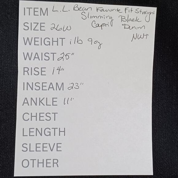 L.L. Bean Favorite Fit Straight Slimming Jeans Women’s Size 26 Black Capri NEW - Picture 9 of 9